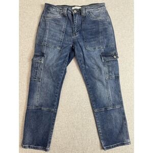 Kancan Avery Straight Cargo Jean Womens 27 Medium Blue Stretch